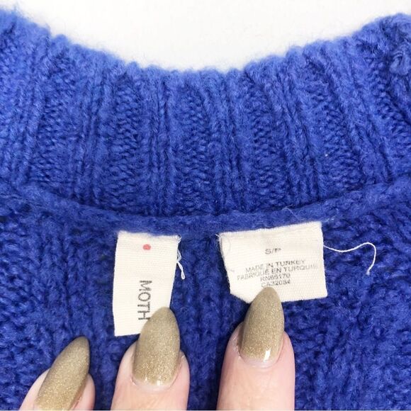 ANTHROPOLOGIE | MOTH Oversized High Low Button Front Blue Cardigan Women’s Small - Picture 7 of 11